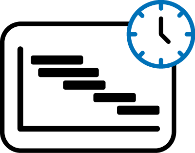 Symbol Gantt-Diagramm mit Uhr – termingerechte, saubere Baustellenabwicklung