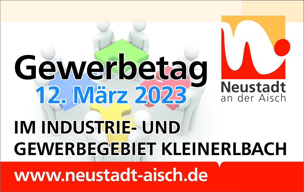 Werbeplakat für den Gewerbetag am 12. März 2023 im Industrie- und Gewerbegebiet Kleinerlbach in Neustadt an der Aisch.